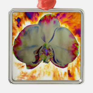 Abstraktens blommigt, tropisk orkidmålning julgransprydnad metall