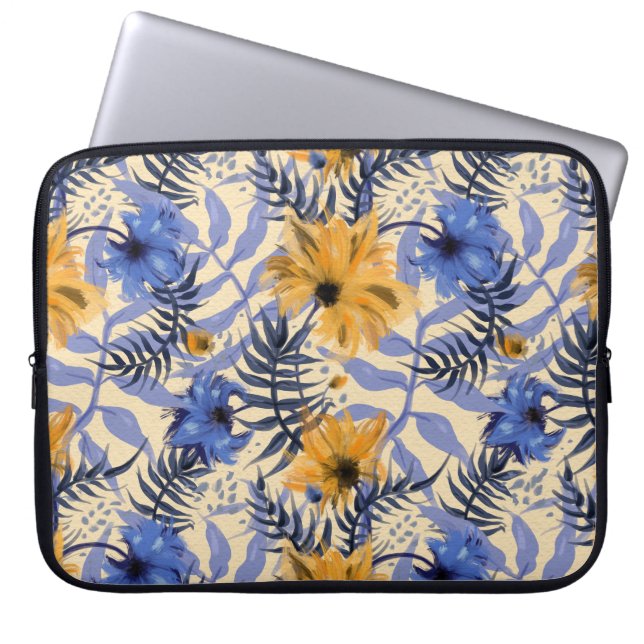 Abstraktens Blommigt: Vattentärsfärg Modern Mönste Laptop Fodral (Framsidan)