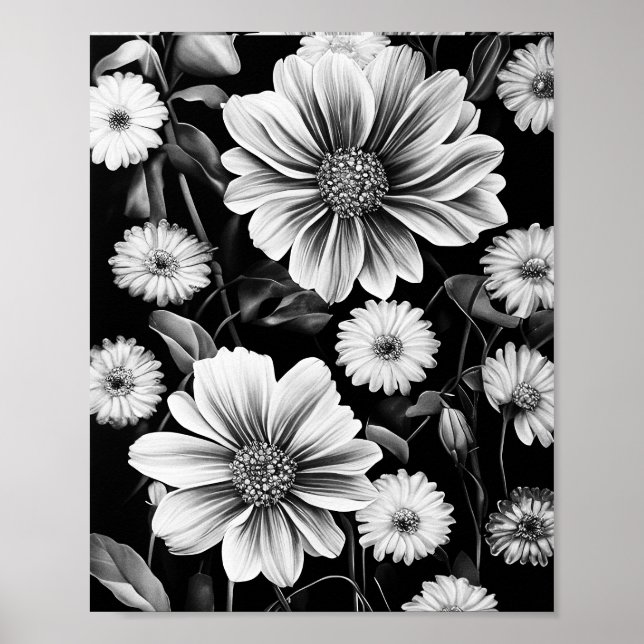 Abstraktens blommönster. Silver grått fantasi Poster (Framsidan)