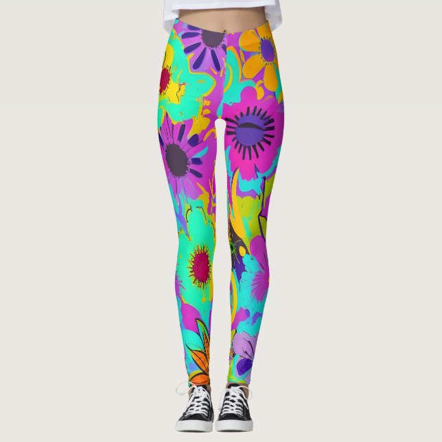 Abstraktens blomsterstyrka leggings (Framsida)
