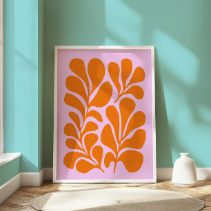 Abstraktens botaniska moderna Orange för Rosa unde Poster