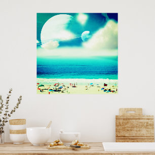 Abstraktens drömmande havsstrand och havsyta poster