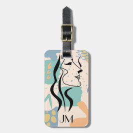 Abstraktens färgade utformning med ansikte, kvinna bagagebricka