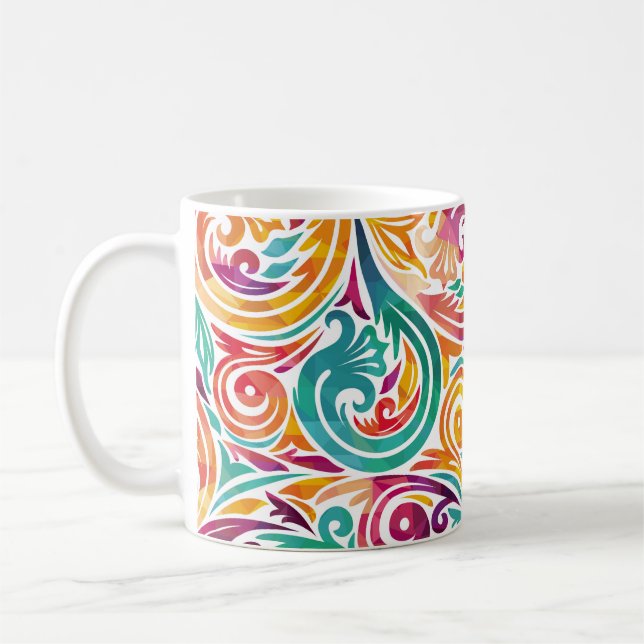 Abstraktens färgstarka bakgrund. illustrationskarn kaffemugg (Vänster)