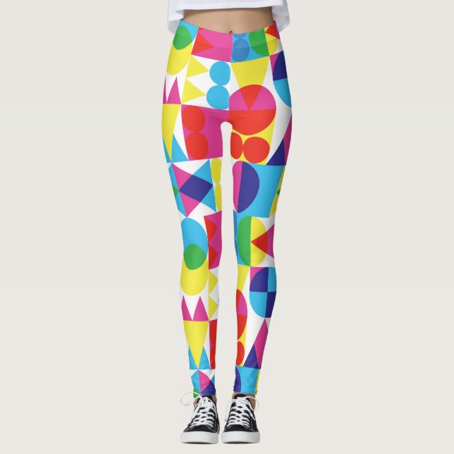 Abstraktens färgstarka geometriska mönster-utformn leggings (Framsida)