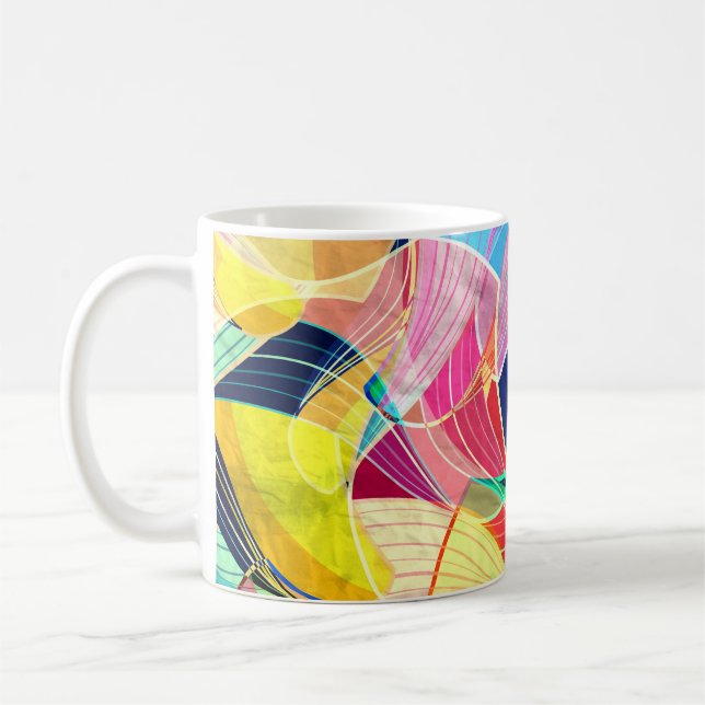 Abstraktens färgstarka vattenfärg, fantastisk bakg kaffemugg (Vänster)