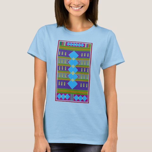 Abstraktens flerfärgade design med blå diamanter t shirt (Framsida)