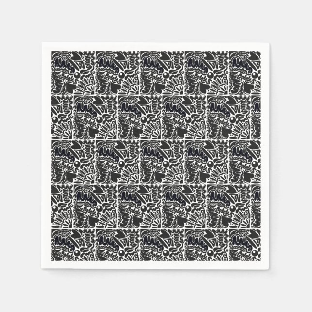 Abstraktens former i svartvitt pappersservett (Framsidan)