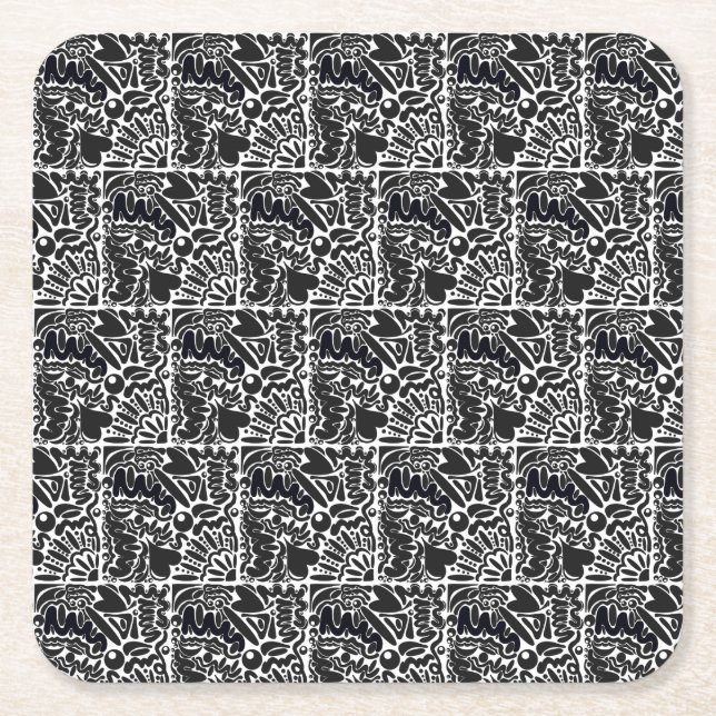 Abstraktens former i svartvitt underlägg papper kvadrat (Framsidan)