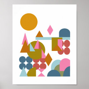 Abstraktens former liggande blå Rosa Geometric Poster