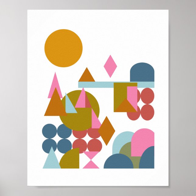 Abstraktens former liggande blå Rosa Geometric Poster (Framsidan)