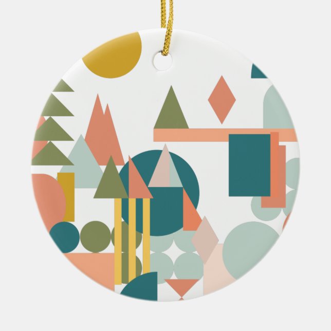 Abstraktens former liggande blått Grönt Geometrisk Julgransprydnad Keramik (Framsidan)