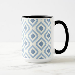 Abstraktens geometriska, blå och benvita mugg