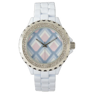 Abstraktens geometriska, blå, rosa och benvita armbandsur