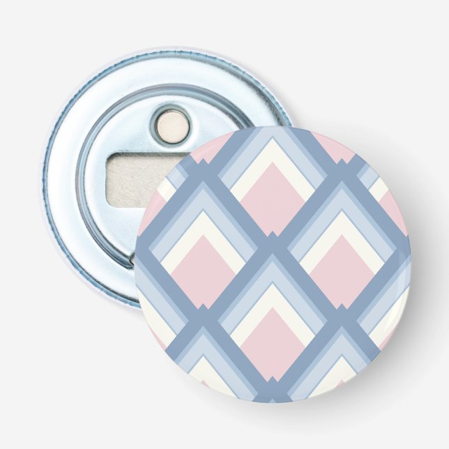 Abstraktens geometriska, blå, rosa och benvita flasköppnare (Framsidan)