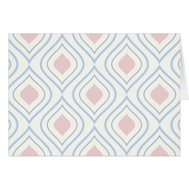 Abstraktens geometriska, blå, rosa och benvita hälsningskort (Framsidan Horizontal)