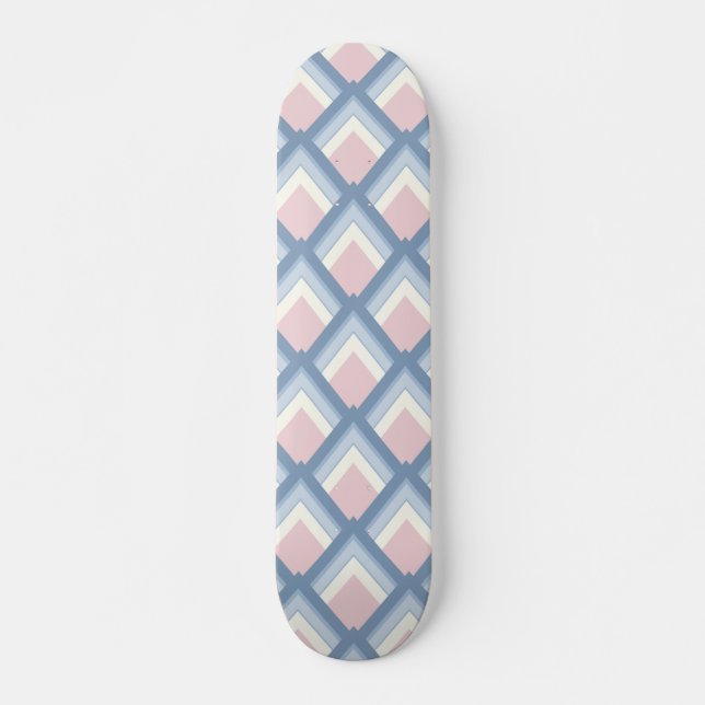 Abstraktens geometriska, blå, rosa och benvita mini skateboard bräda 18,5 cm (Framsida)