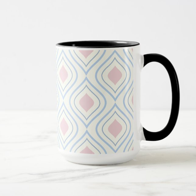 Abstraktens geometriska, blå, rosa och benvita mugg (Höger)