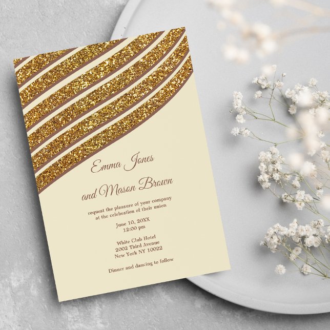 Abstraktens geometriska elfenben guld glitter Bröl Inbjudningar (Abstract geometrical ivory gold glitter Wedding)