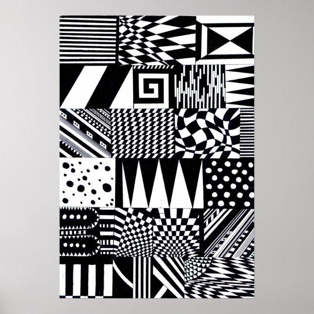 abstraktens geometriska former svarta vita mönster poster (Framsidan)