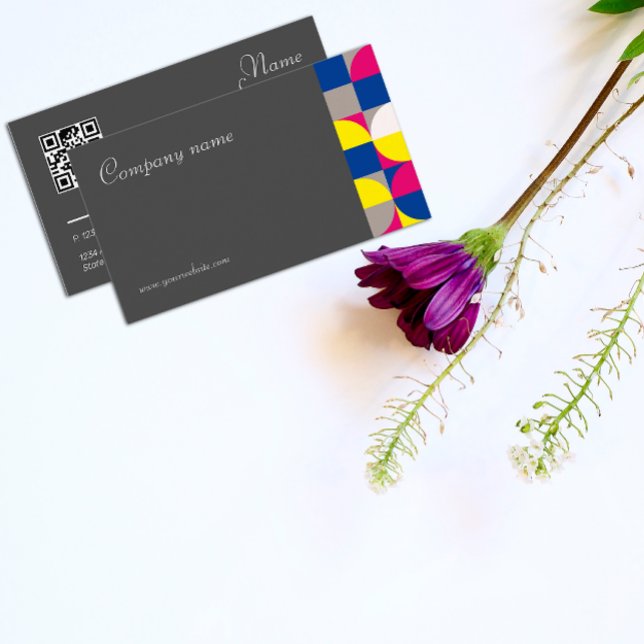 Abstraktens geometriska grått-fuchsia QR-Affärskor Visitkort (Skapare uppladdad)