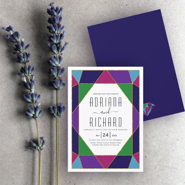 Abstraktens geometriska juveltyp bröllop inbjudningar (Skapare uppladdad)