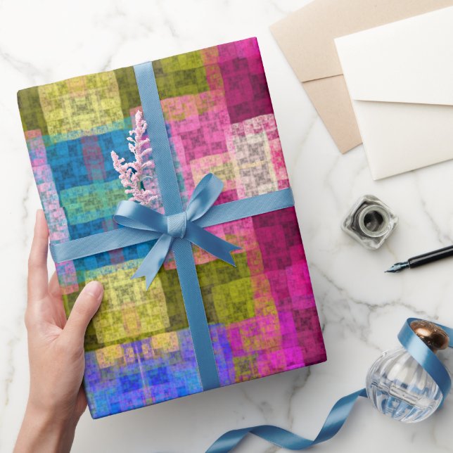 Abstraktens geometriska mönster, blått, rosa, mode presentpapper (Gifting)