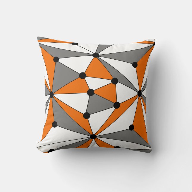 Abstraktens geometriska mönster - orange och grått kudde (Framsida)