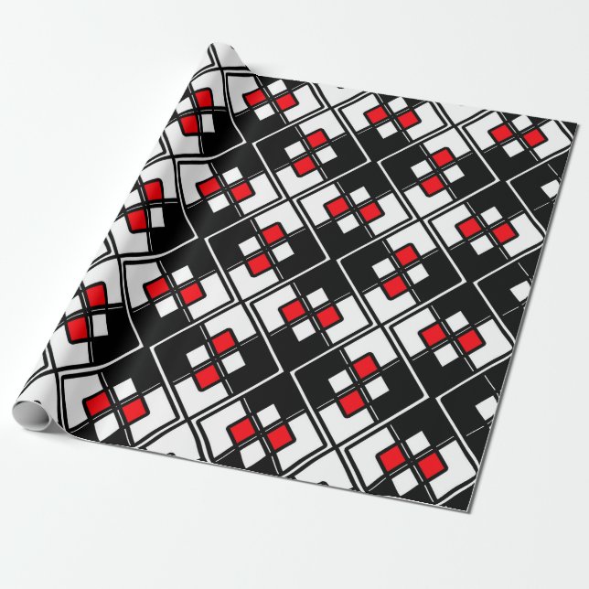 Abstraktens geometriska mönster - rött, svart och  presentpapper (Utrullad)