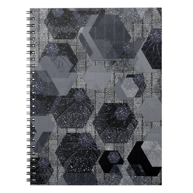 Abstraktens geometriska mönster, svart och grått. anteckningsbok (Framsidan)