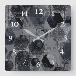 Abstraktens geometriska mönster, svart och grått. fyrkantig klocka