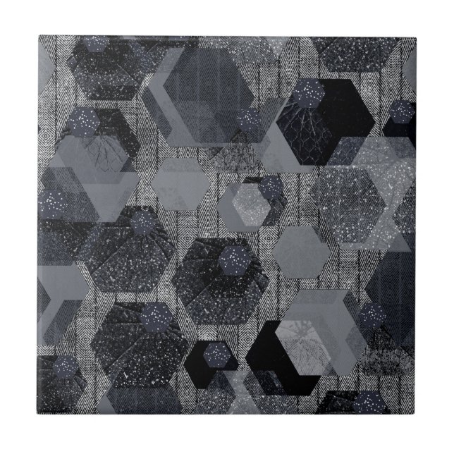 Abstraktens geometriska mönster, svart och grått. kakelplatta (Framsidan)