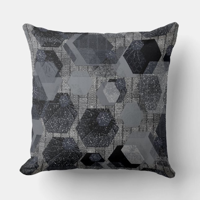 Abstraktens geometriska mönster, svart och grått. kudde (Framsida)