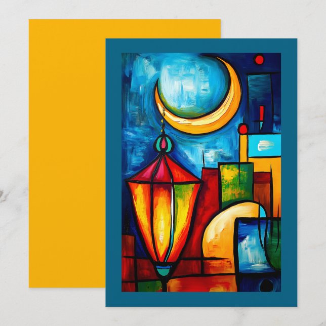 Abstraktens geometriska ramadan Lantern & Crescent Inbjudningar (Fram/baksida)