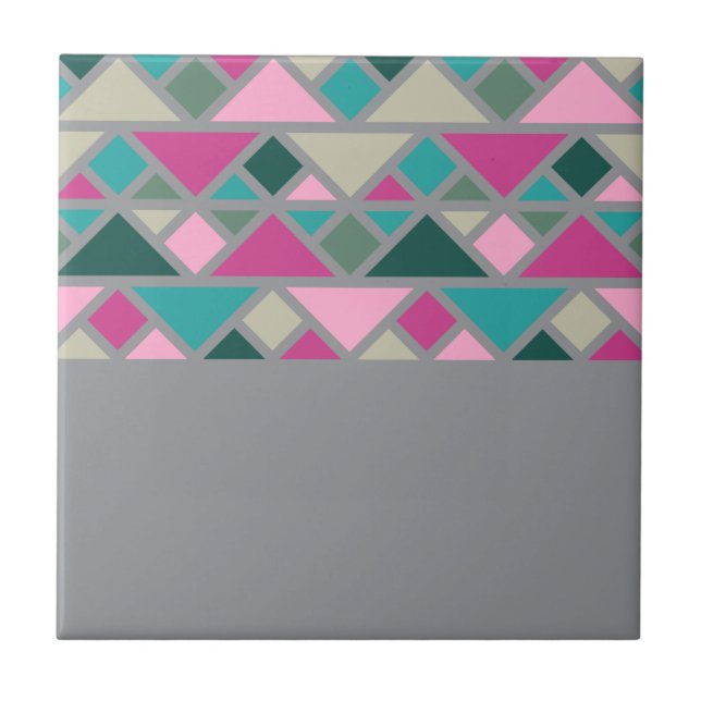 Abstraktens geometriska rosa fuchsia turkos grått kakelplatta (Framsidan)