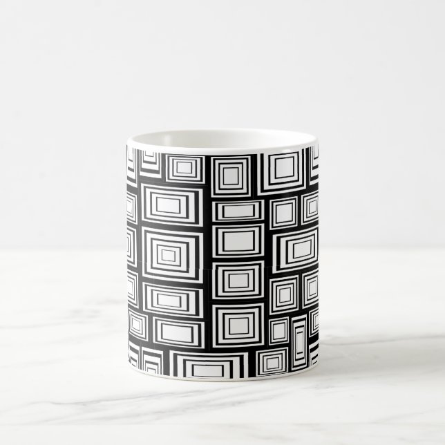 Abstraktens geometriska rutor, svarta och vita mön kaffemugg (Center)