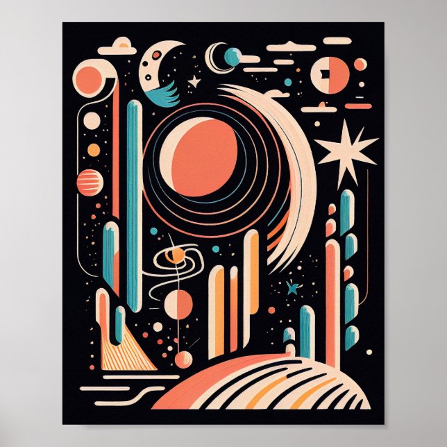 Abstraktens geometriska rymdplanet. Vintage cosmos Poster (Framsidan)
