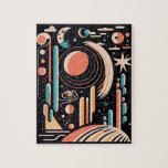 Abstraktens geometriska rymdplanet. Vintage cosmos Pussel<br><div class="desc">Geometriskt utrymme för vintage av abstrakt och astronomipussel i svart rosa blått färg.</div>