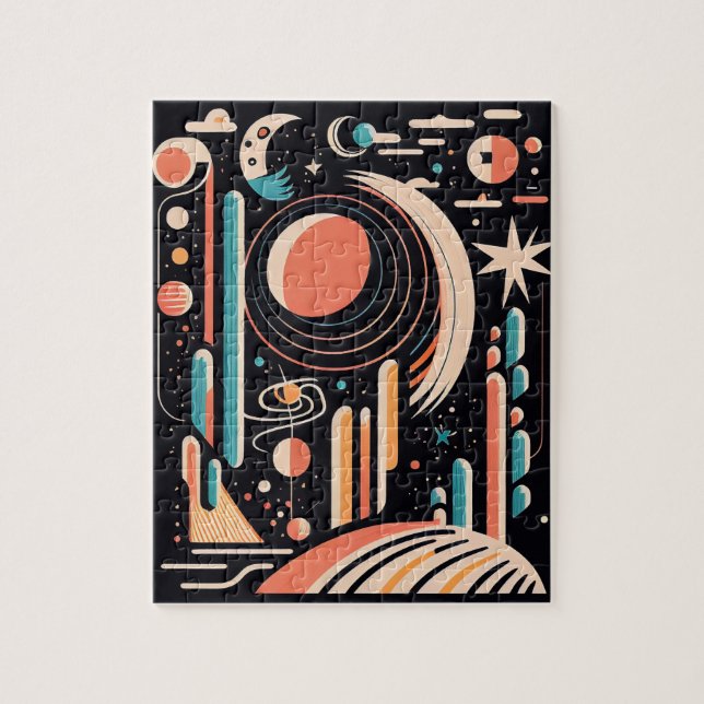 Abstraktens geometriska rymdplanet. Vintage cosmos Pussel (Vertikal)
