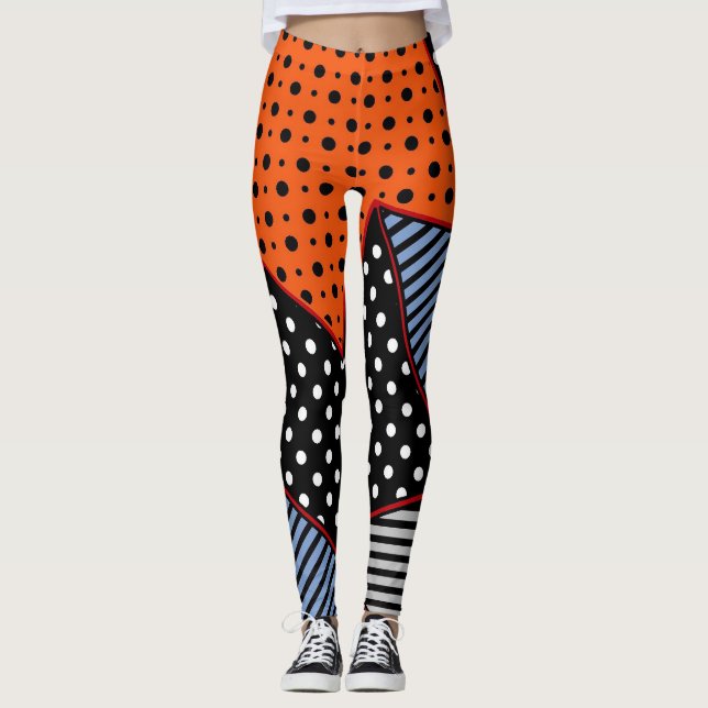 Abstraktens geometriska sammansättning: Orange Blu Leggings (Framsida)