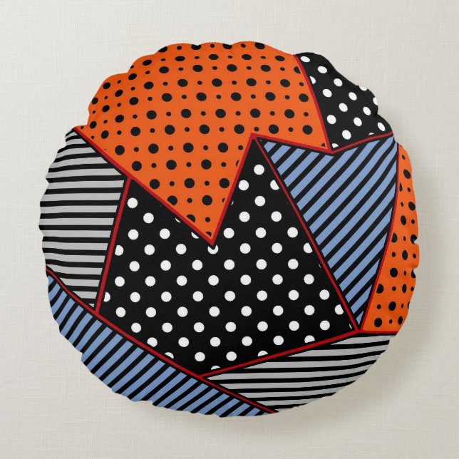 Abstraktens geometriska sammansättning: Orange Blu Rund Kudde (Framsidan)