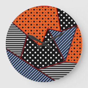 Abstraktens geometriska sammansättning: Orange Blu Stor Klocka