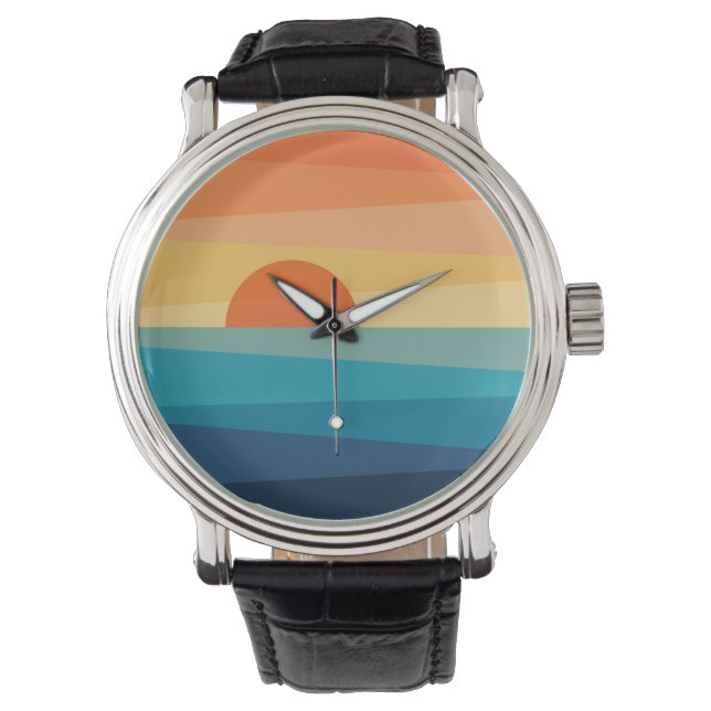 Abstraktens geometriska soluppgång armbandsur (Framsida)
