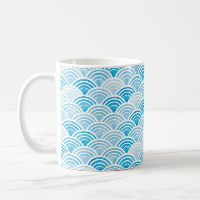 Abstraktens geometriska sömlösa mönster med blått  kaffemugg (Vänster)