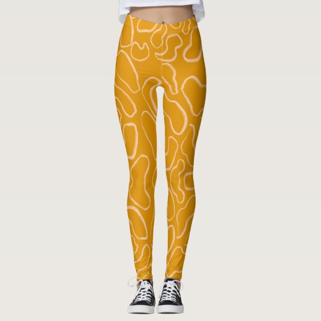 Abstraktens geometriska vita kurvform leggings (Framsida)