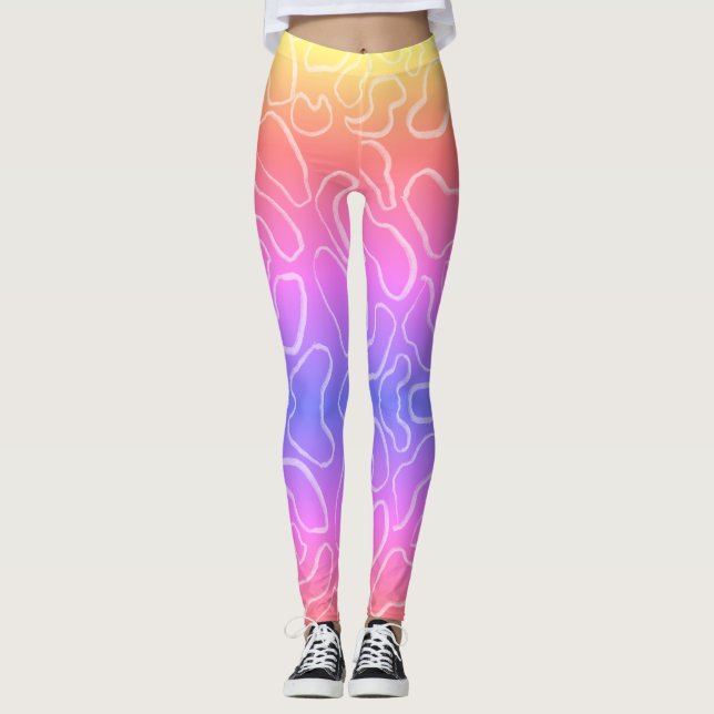 Abstraktens geometriska vita kurvform leggings (Framsida)