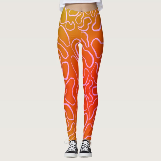 Abstraktens geometriska vita kurvform leggings (Framsida)