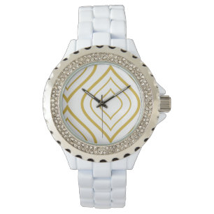 Abstraktens geometriska, vita och guld armbandsur