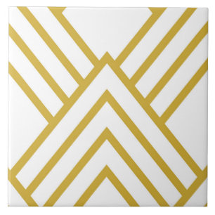 Abstraktens geometriska, vita och guld kakelplatta