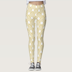 Abstraktens geometriska, vita och guld leggings